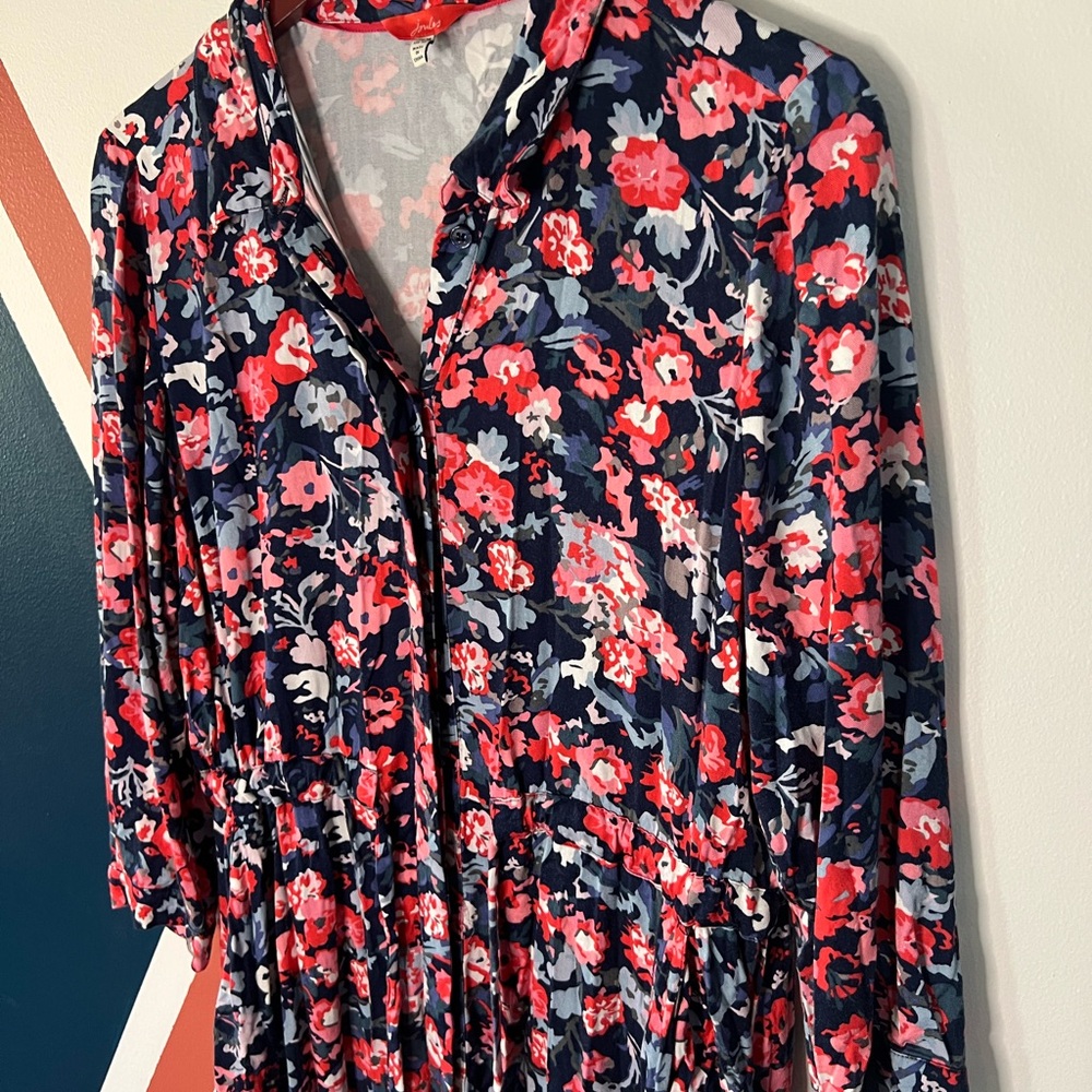 Joules Floral Long Sleeve Dress in Navy and Pink - Picture 2 of 7